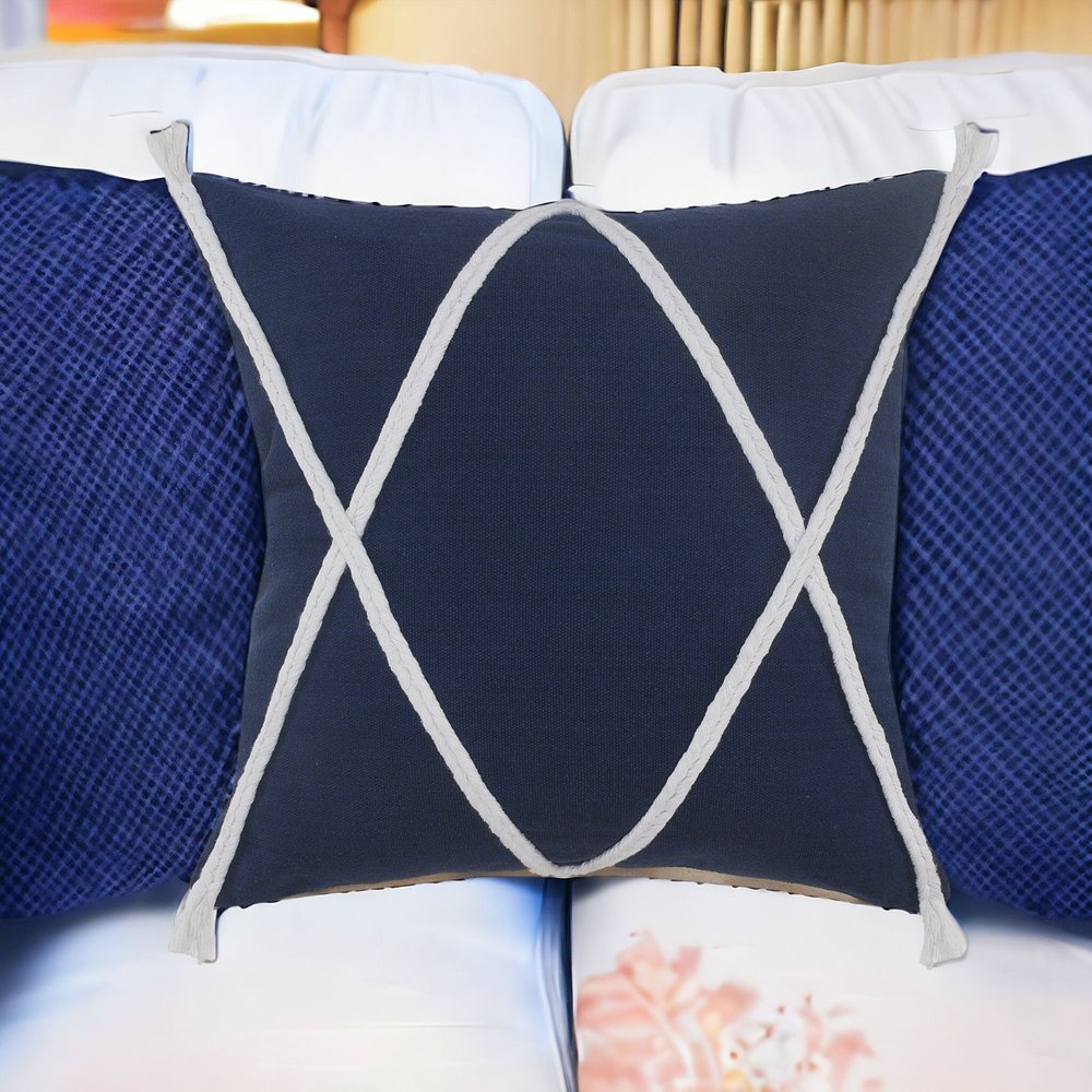 20" X 20" Birch And White 100% Cotton Coastal Zippered Pillow