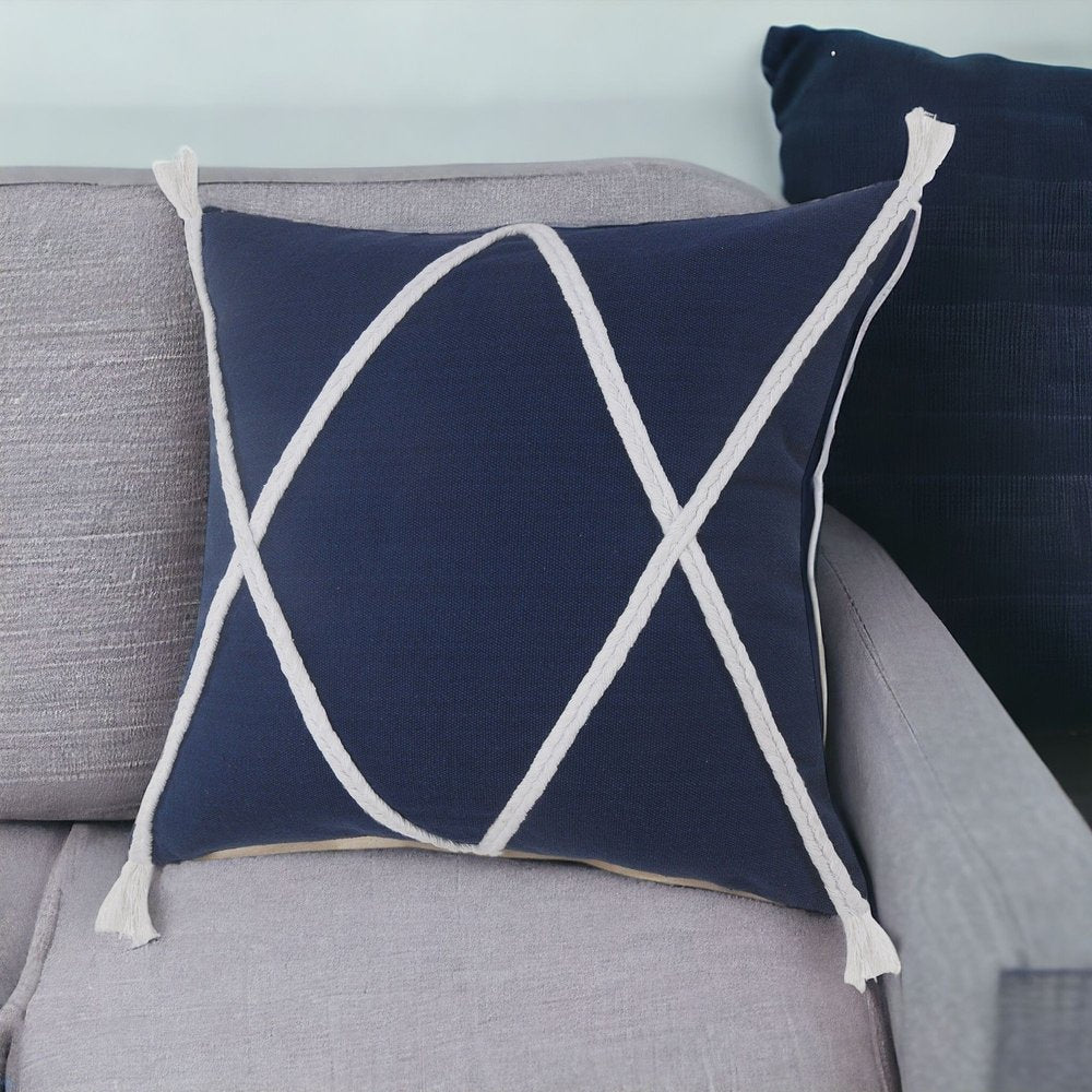 20" X 20" Birch And White 100% Cotton Coastal Zippered Pillow
