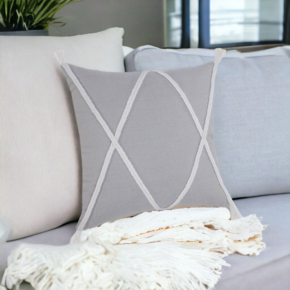 20" X 20" Birch And White 100% Cotton Coastal Zippered Pillow
