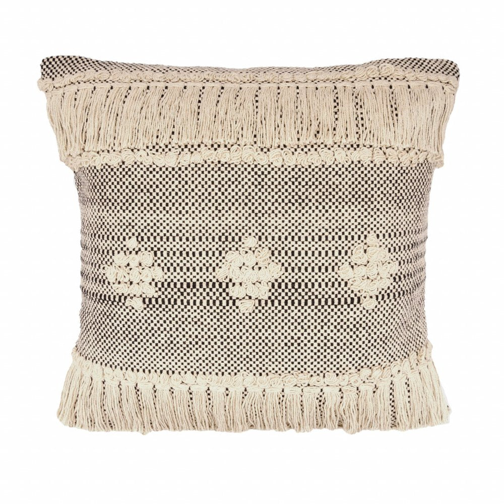 14" X 36" Gray And Taupe Cotton Geometric Throw Pillow