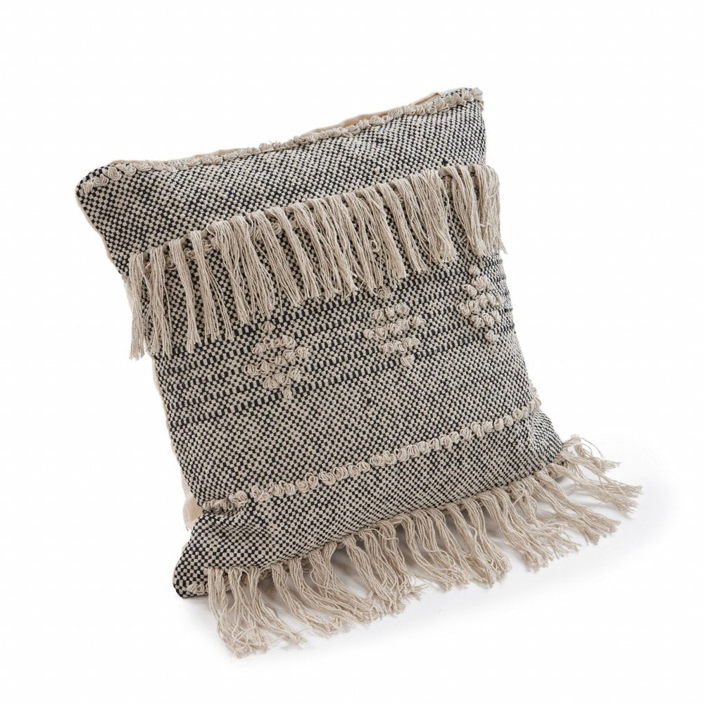14" X 36" Gray And Taupe Cotton Geometric Throw Pillow