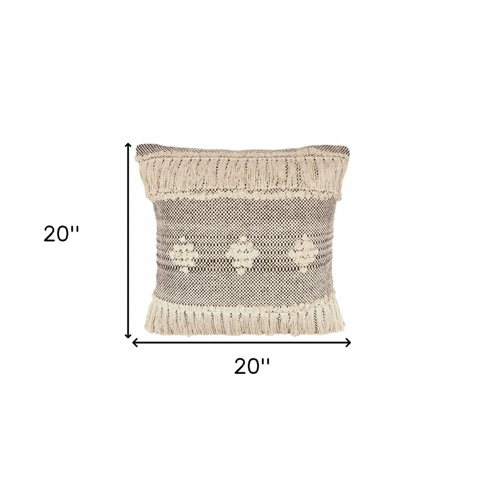 14" X 36" Gray And Taupe Cotton Geometric Throw Pillow