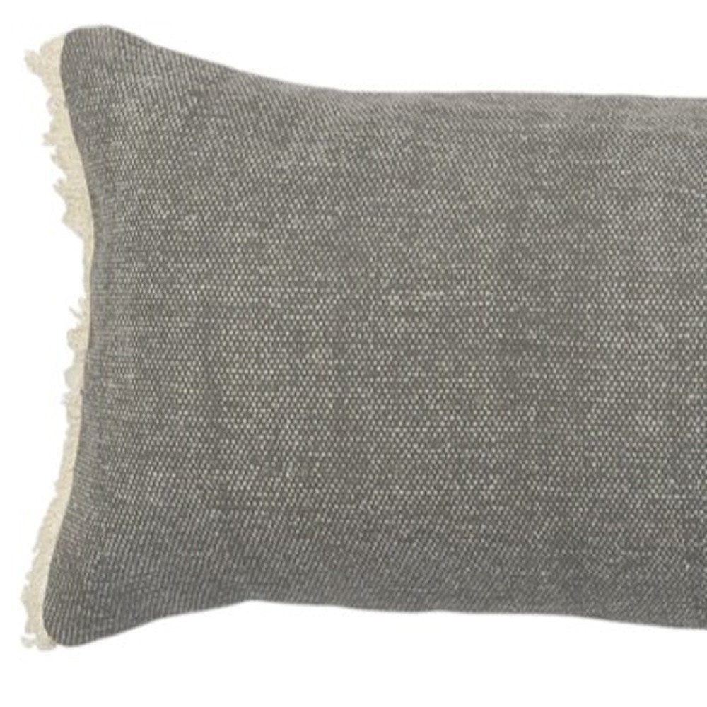 14" X 36" Gray Cotton Throw Pillow with Fringe