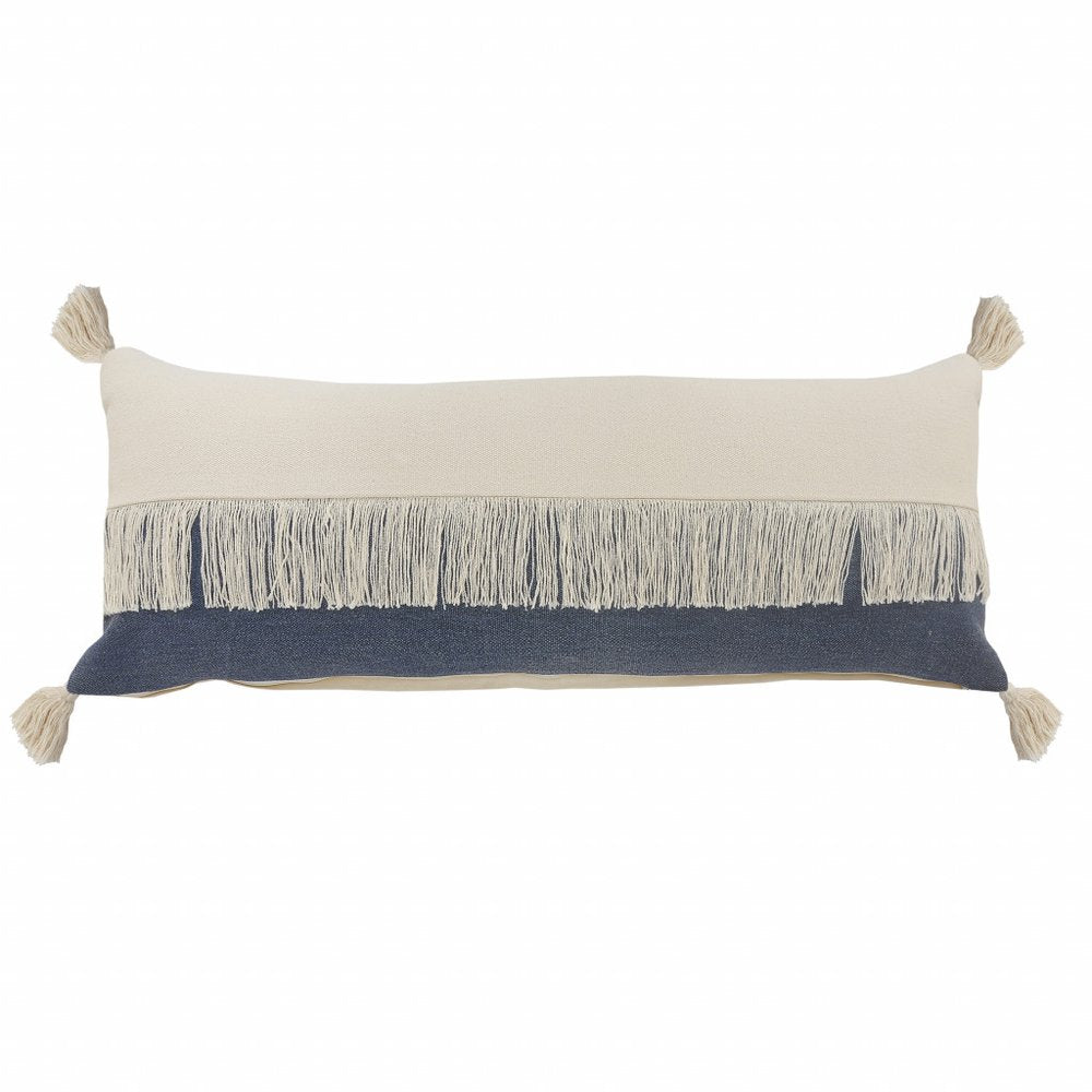 14" X 36" Orange and Off White Throw Pillow
