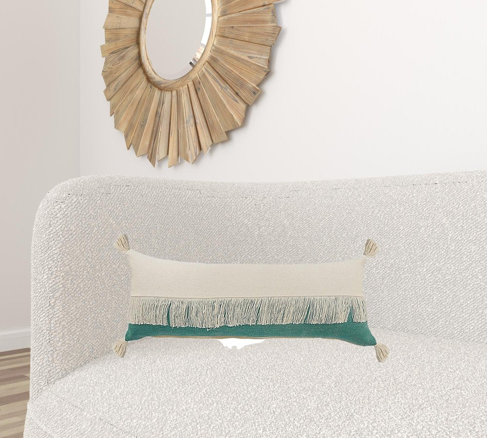 14" X 36" Orange and Off White Throw Pillow