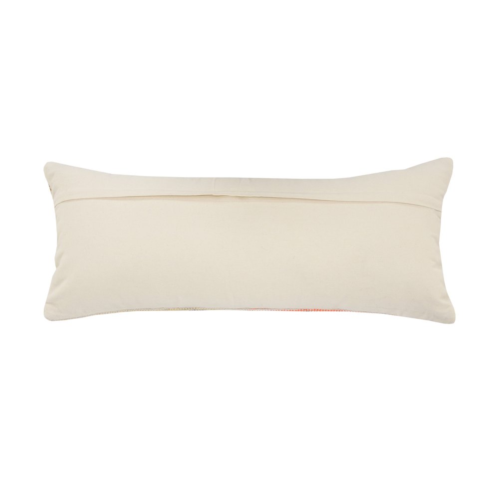 14" X 36" Off White Red And Blue Cotton Striped Throw Pillow