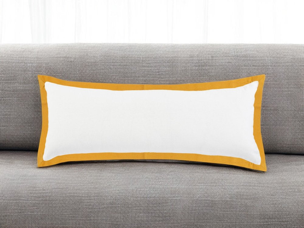 14" X 36" White And Icy Blue 100% Cotton Geometric Zippered Pillow