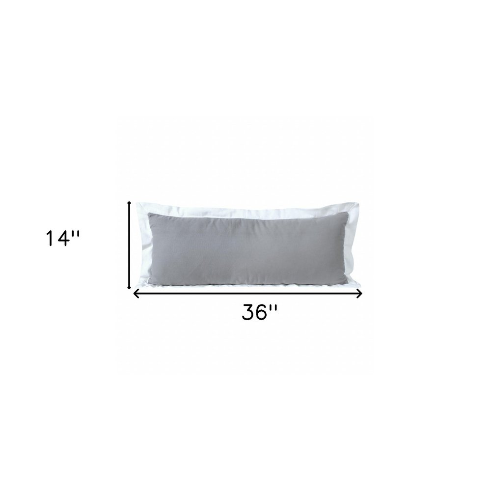 14" X 36" White And Icy Blue 100% Cotton Geometric Zippered Pillow