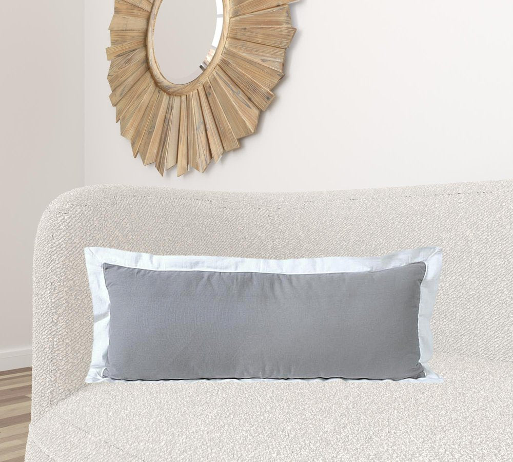 14" X 36" White And Icy Blue 100% Cotton Geometric Zippered Pillow