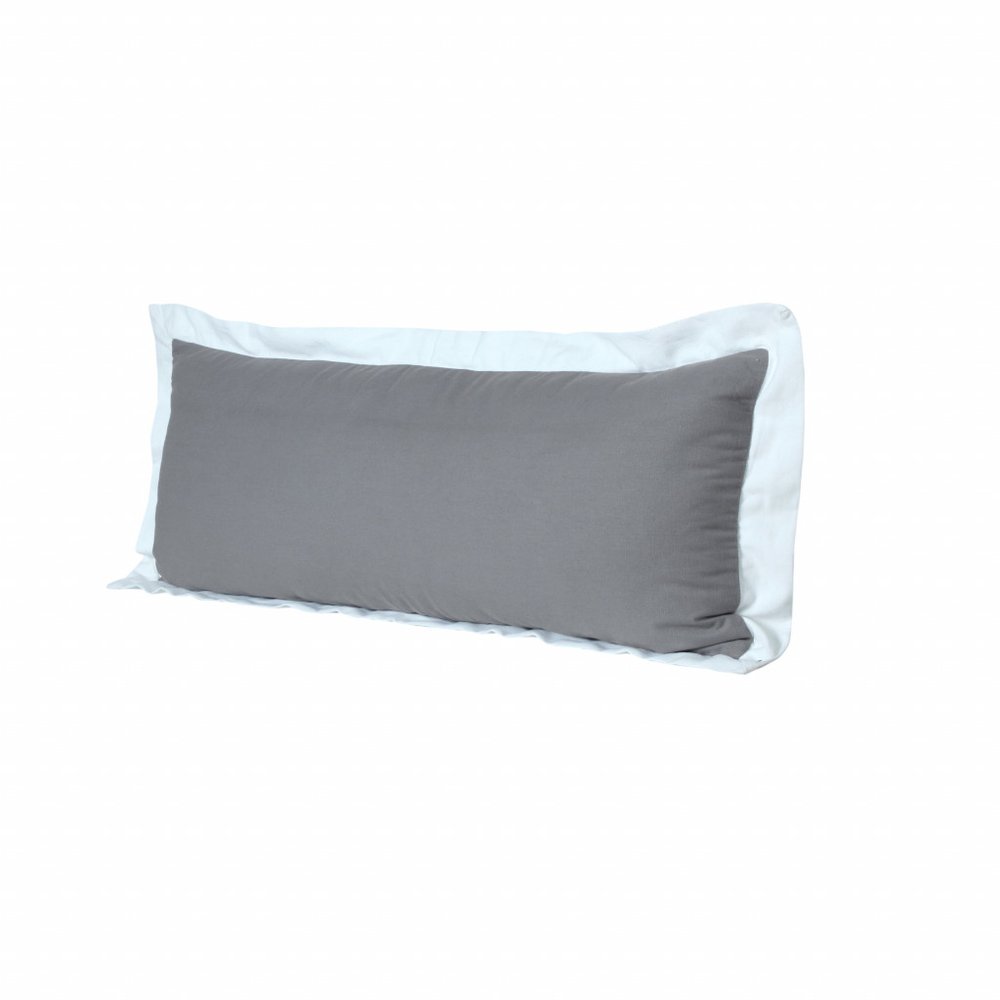 14" X 36" White And Icy Blue 100% Cotton Geometric Zippered Pillow