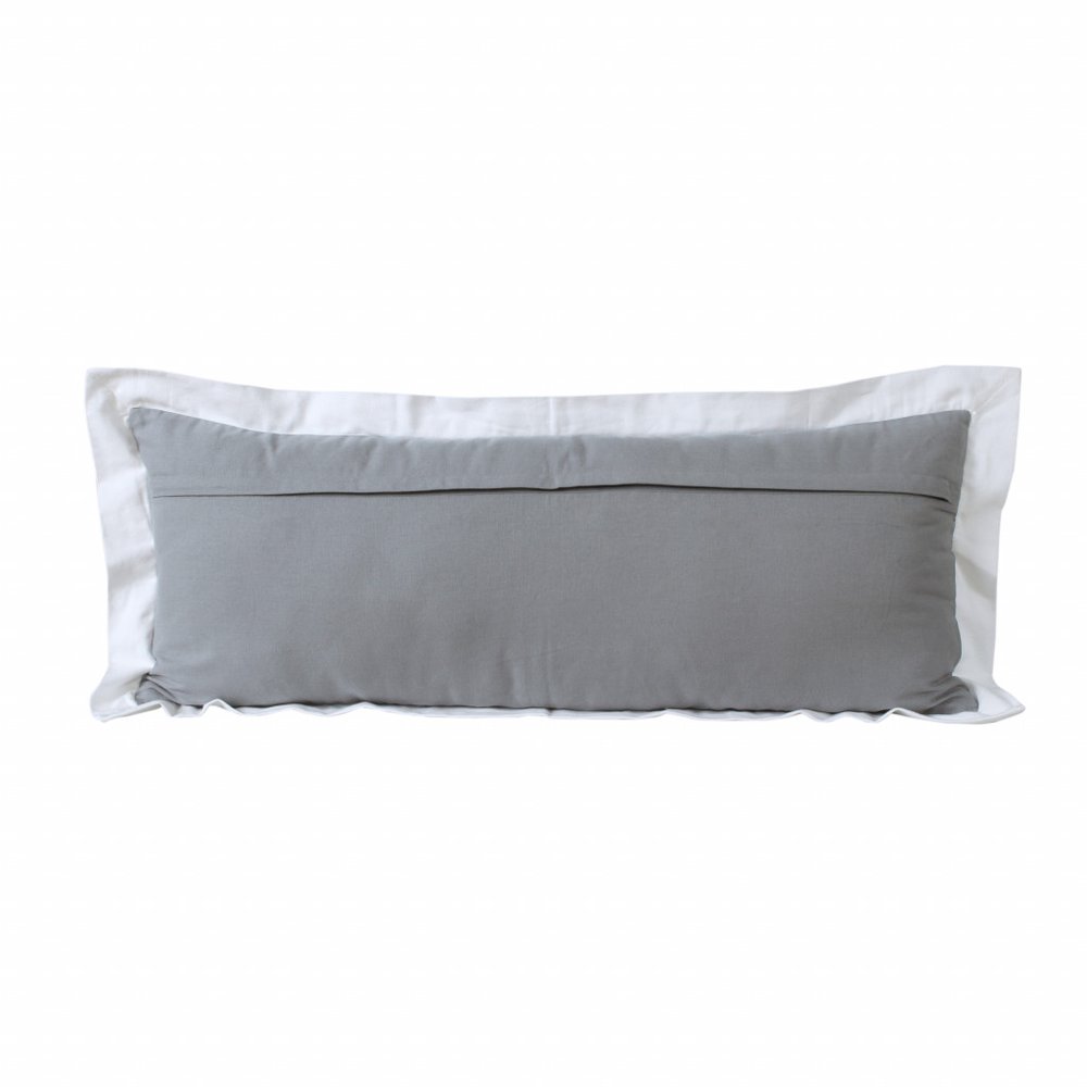 14" X 36" White And Icy Blue 100% Cotton Geometric Zippered Pillow