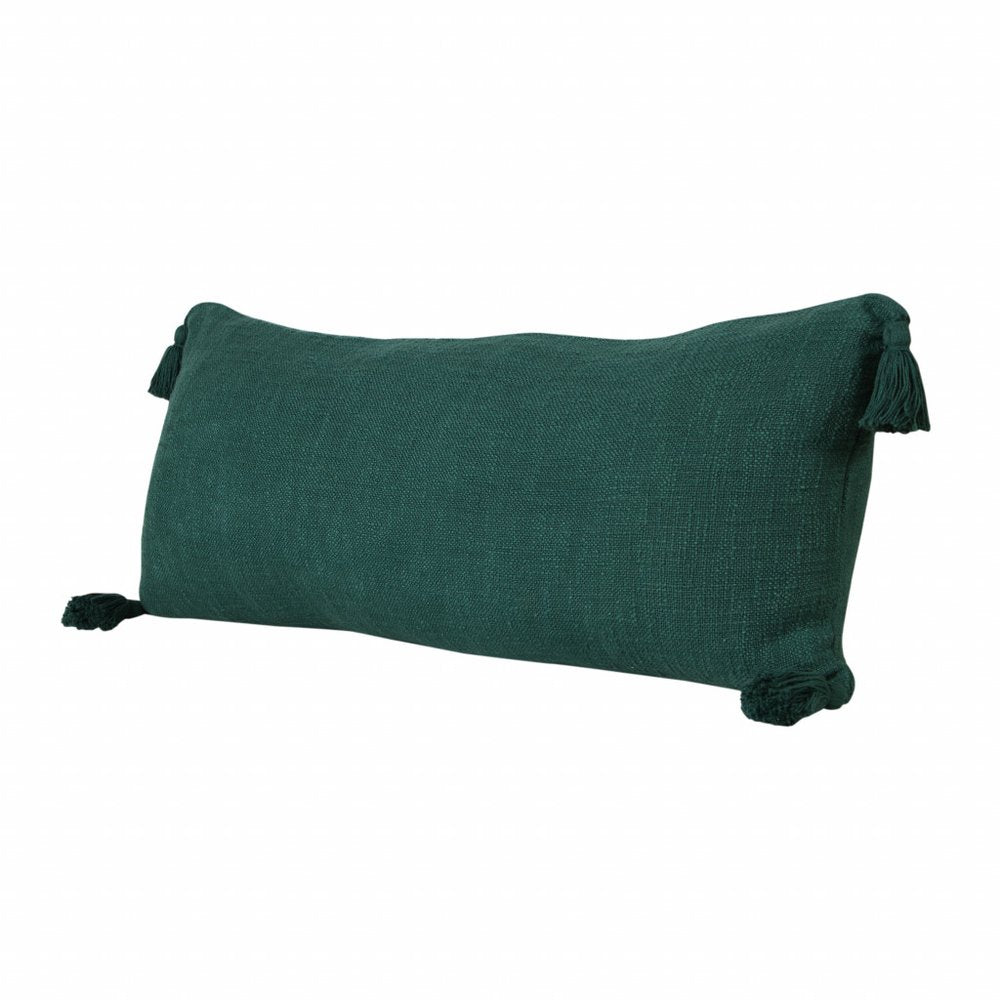 14" X 36" Black Cotton Throw Pillow with Tassels