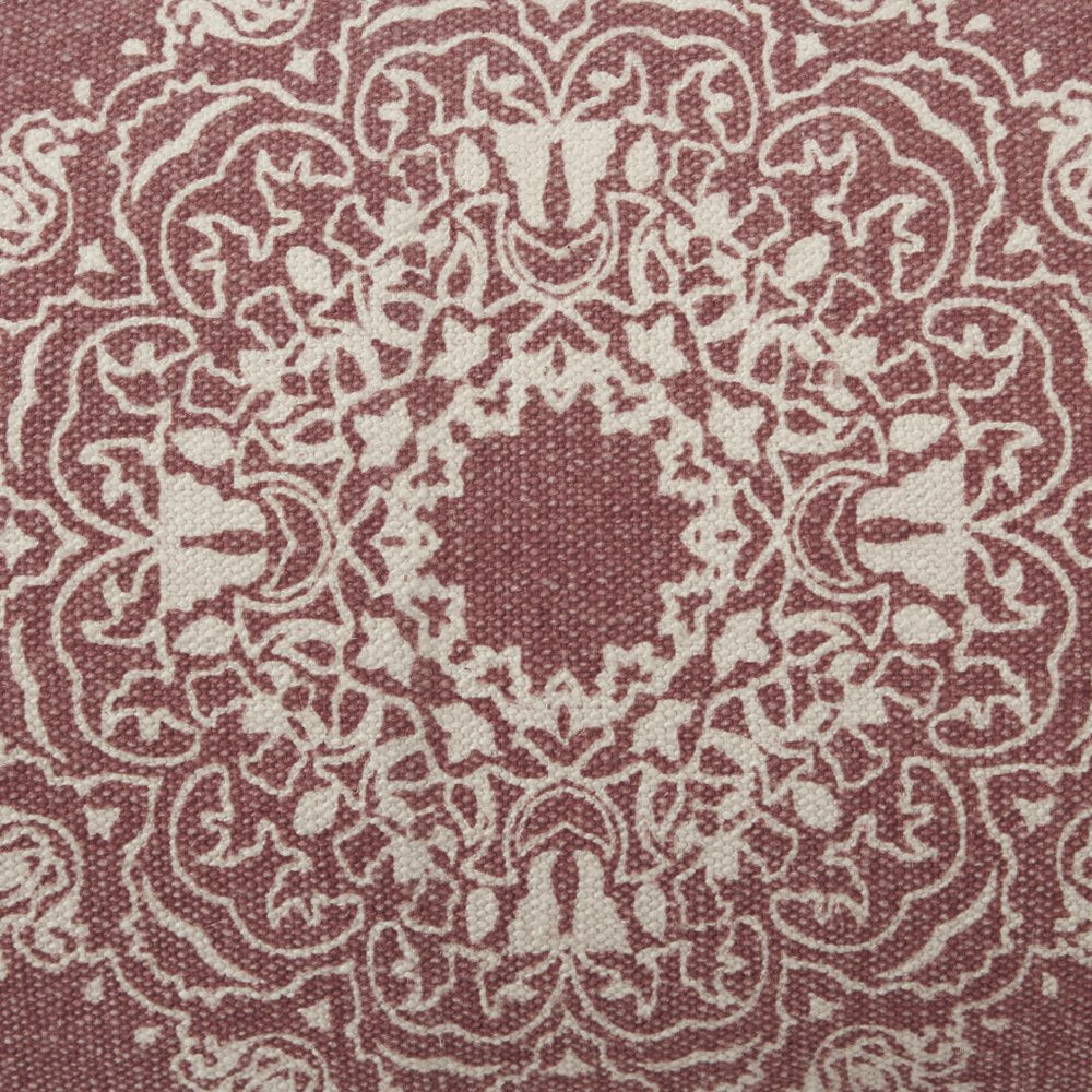 14" X 36" Dusty Rose And White Cotton Medallion Throw Pillow