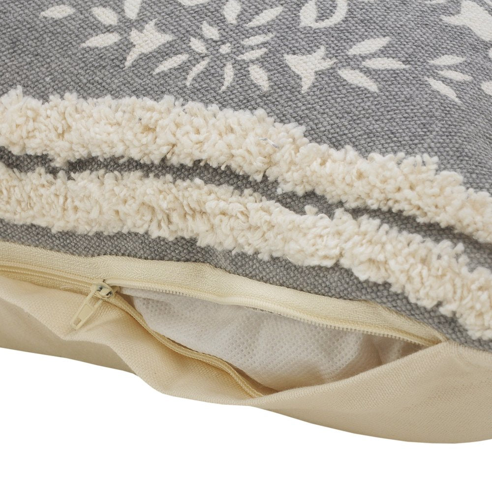 14" X 36" Gray And White Cotton Medallion Throw Pillow