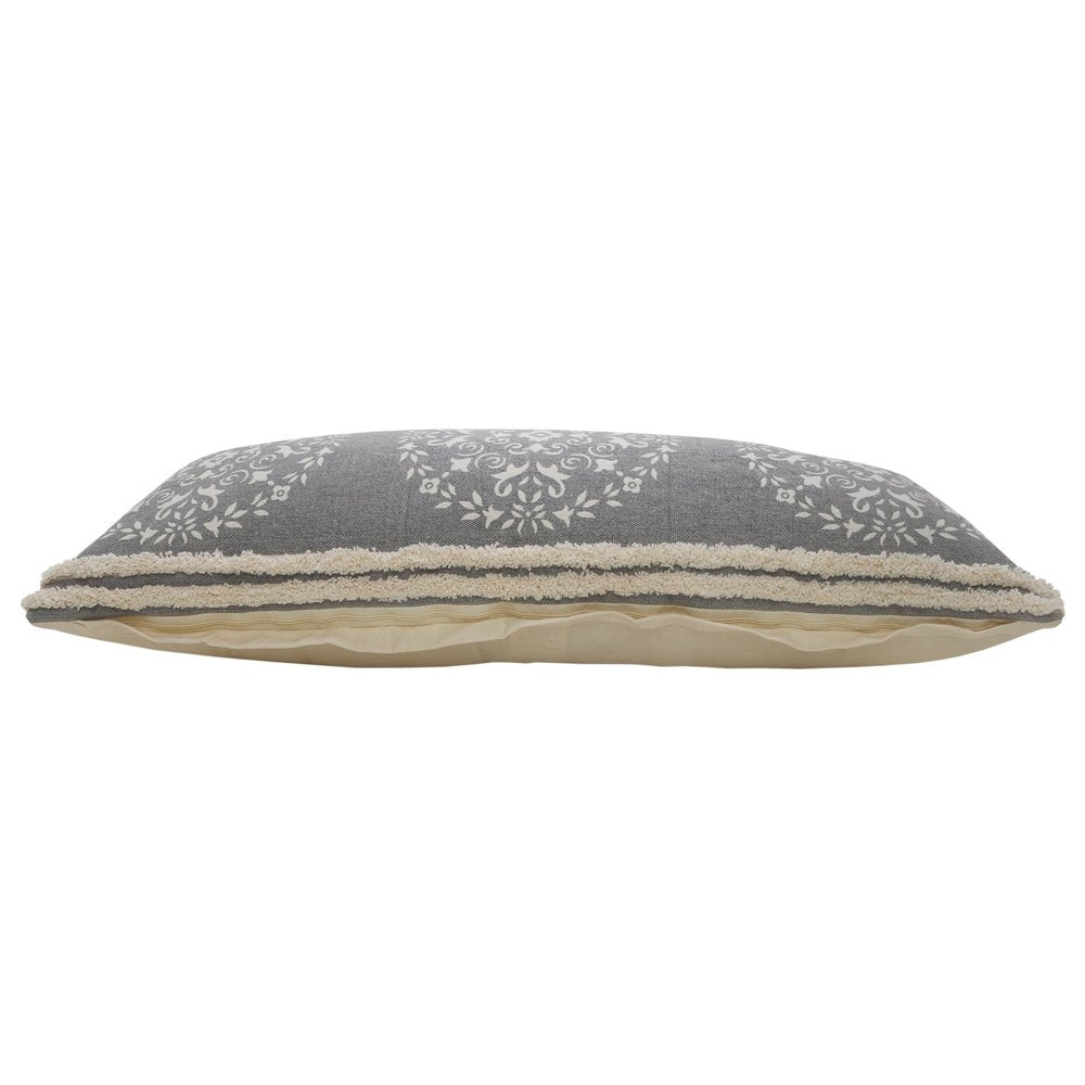14" X 36" Gray And White Cotton Medallion Throw Pillow