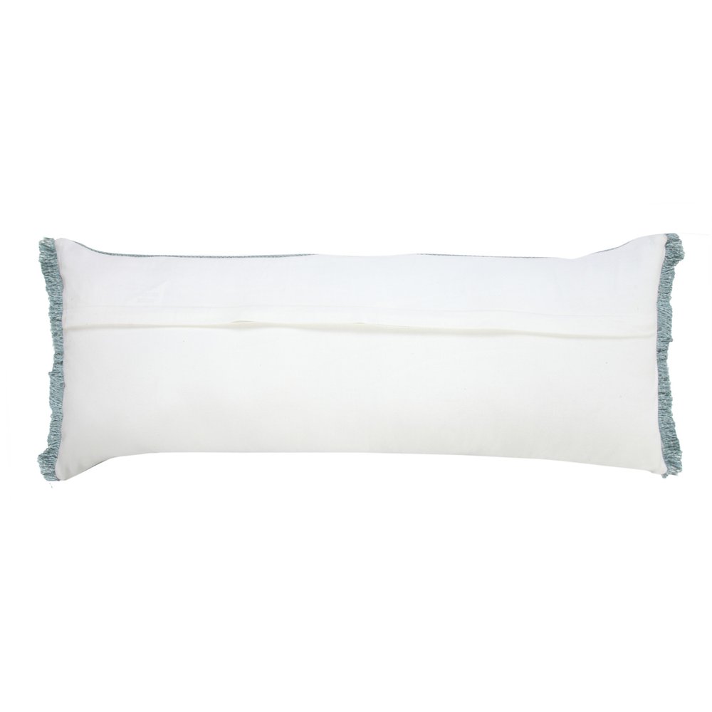 14" X 36" Light Blue Cotton Lumbar Throw Pillow With Fringe