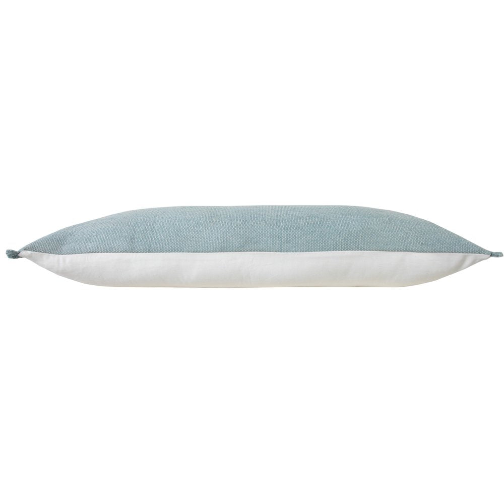 14" X 36" Light Blue Cotton Lumbar Throw Pillow With Fringe