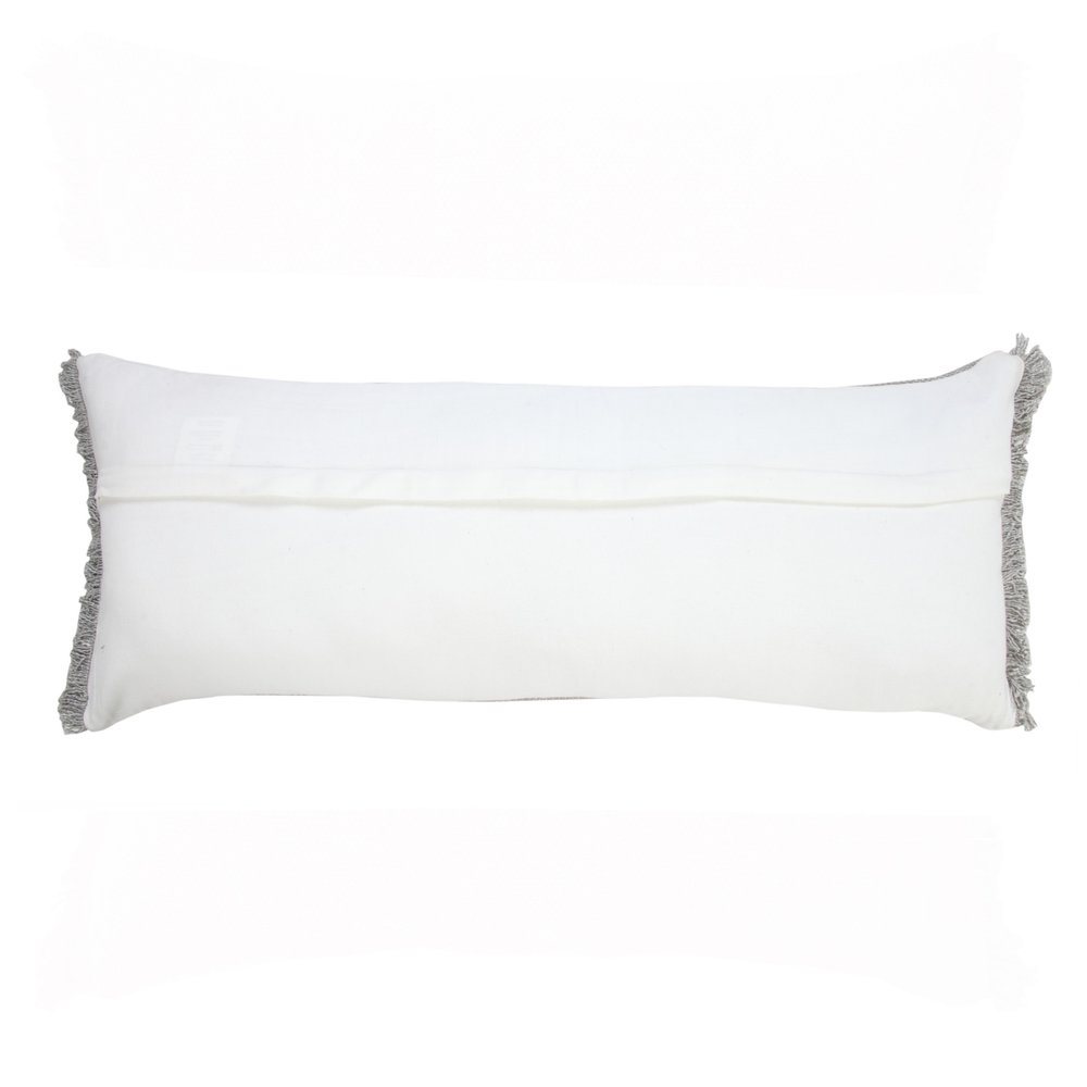 14" X 36" Light Gray Stonewashed Cotton Throw Pillow With Fringe