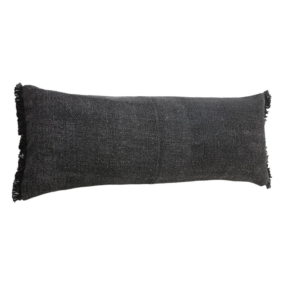 14" X 36" Light Blue Cotton Lumbar Throw Pillow With Fringe