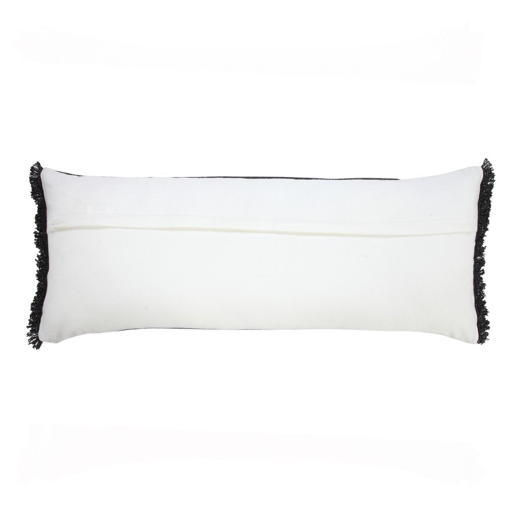 14" X 36" Light Blue Cotton Lumbar Throw Pillow With Fringe