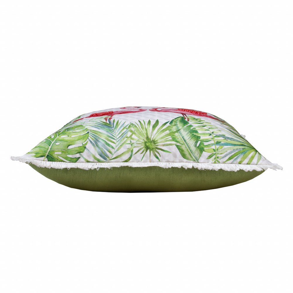 20" Green Pink And White Fabric Bird Throw Pillow