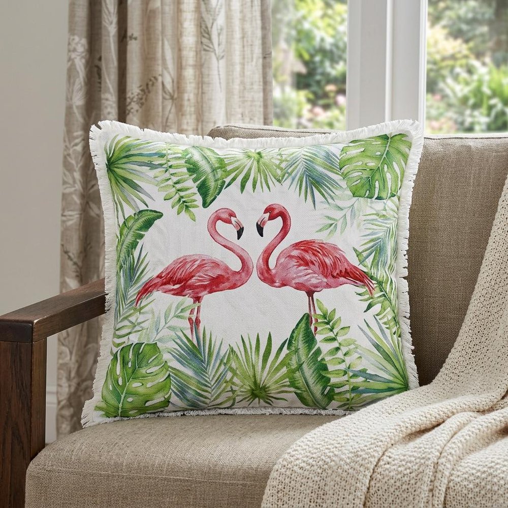 20" Green Pink And White Fabric Bird Throw Pillow