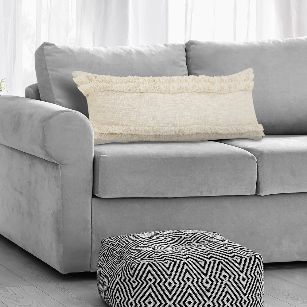 20" Cream Cotton Throw Pillow with Fringe