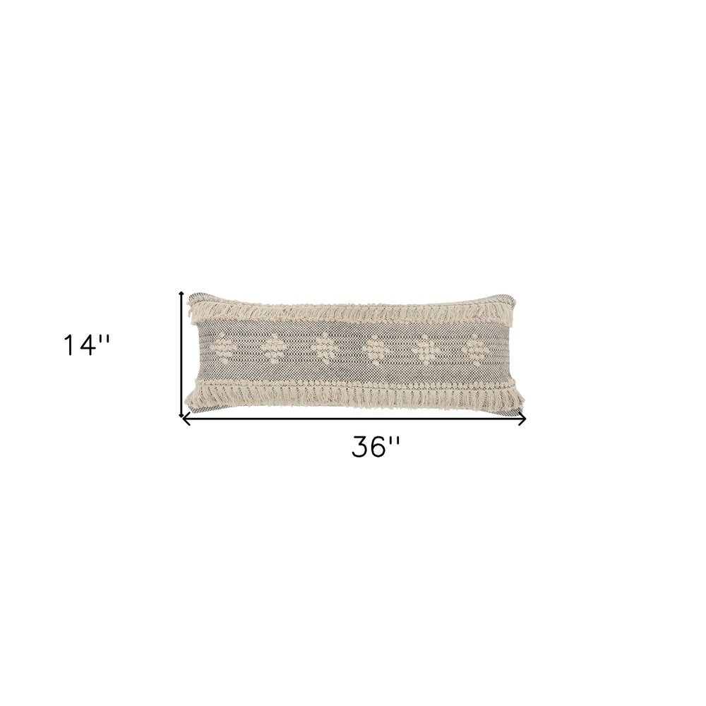 14" X 36" Gray And Taupe Cotton Geometric Throw Pillow