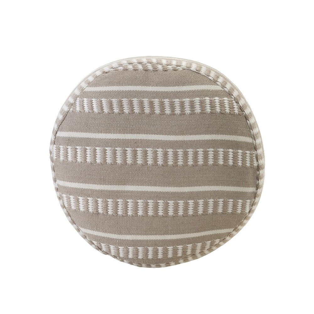 20" Orange Polyester Round Striped Indoor Outdoor Pouf Ottoman