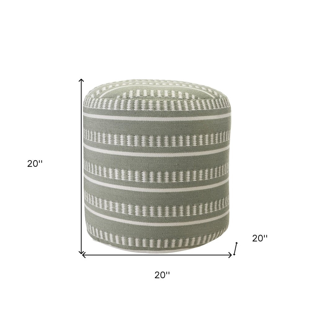 20" Orange Polyester Round Striped Indoor Outdoor Pouf Ottoman