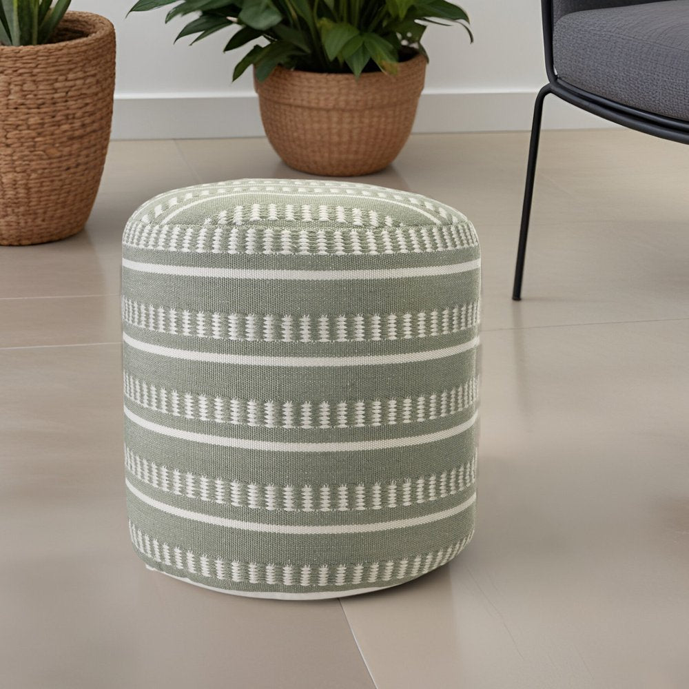 20" Orange Polyester Round Striped Indoor Outdoor Pouf Ottoman