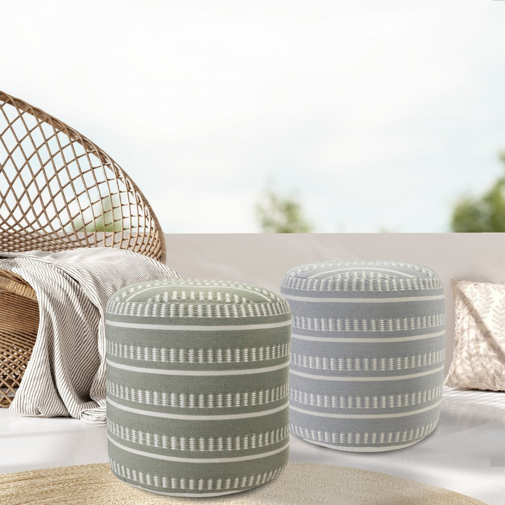20" Orange Polyester Round Striped Indoor Outdoor Pouf Ottoman