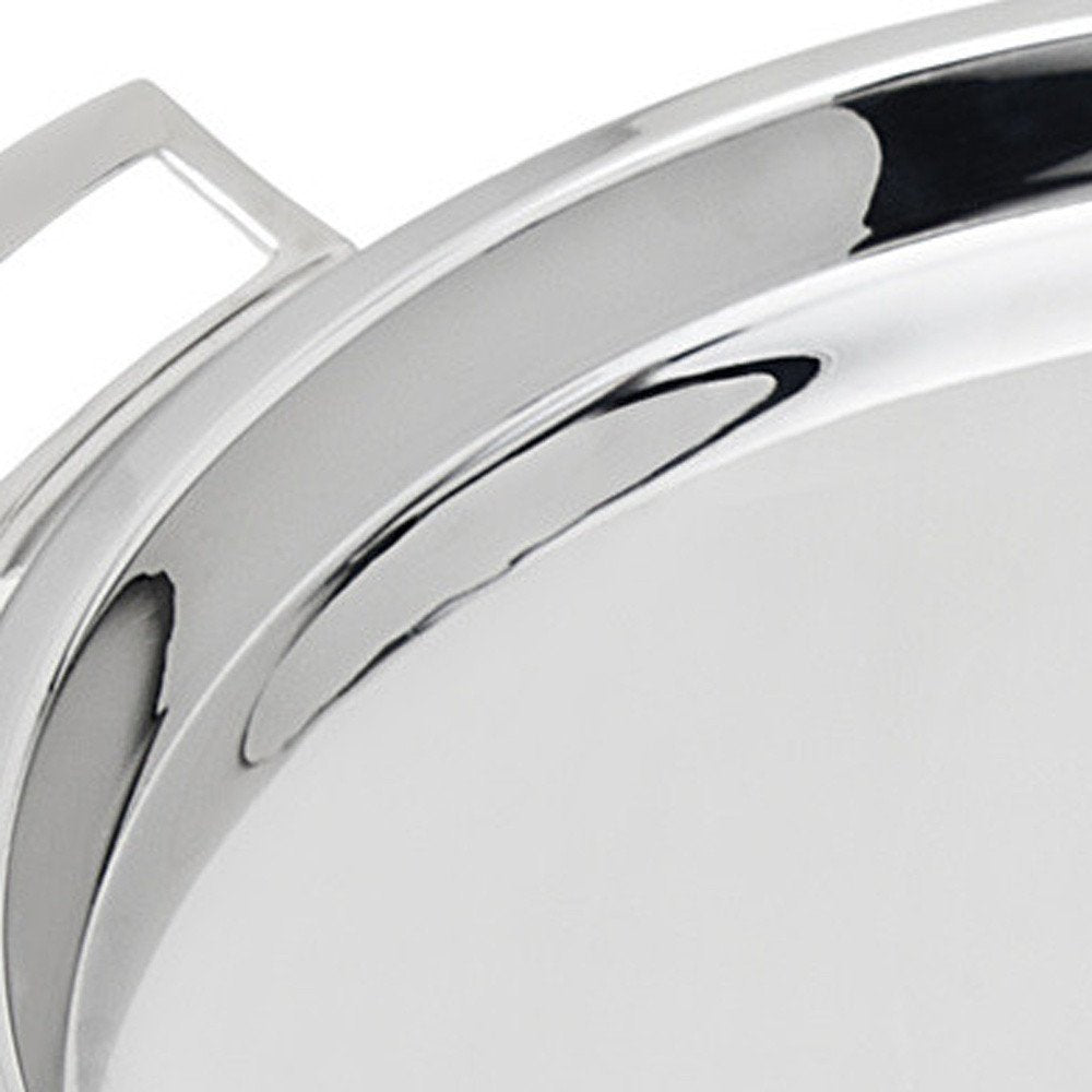 12" Silver Round Stainless Steel Serving Tray With Handles