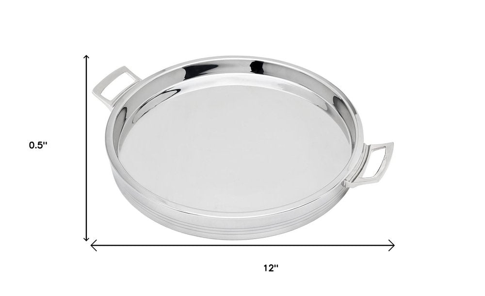 12" Silver Round Stainless Steel Serving Tray With Handles