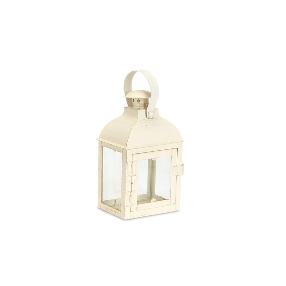 Set of Three Ivory Distressed Glass And Metal Floor Lantern Candle Holders