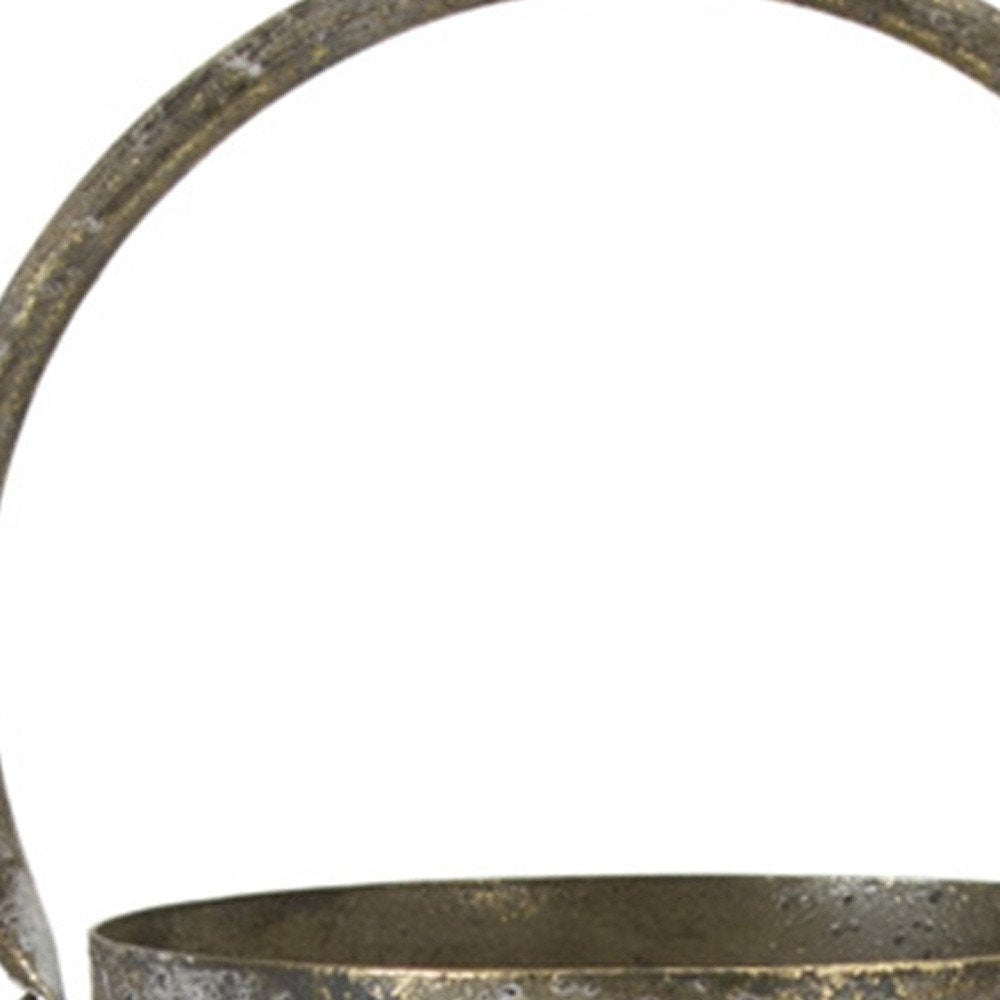 Set of Two Gold Distressed Metal Tabletop Taper Candlesticks