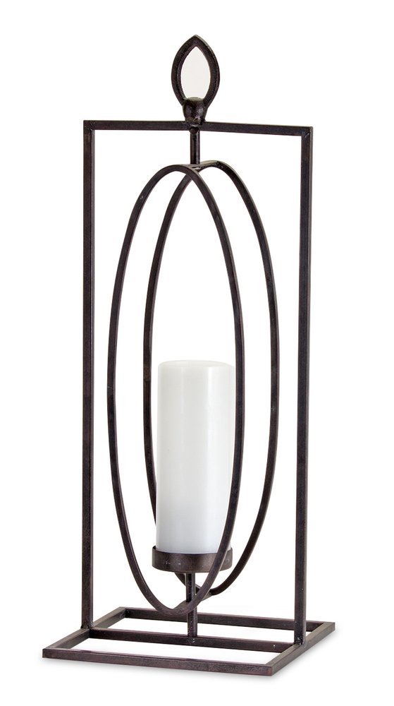 Set of Two Black Distressed Ornate Iron Tabletop Hurricane Candle Holders