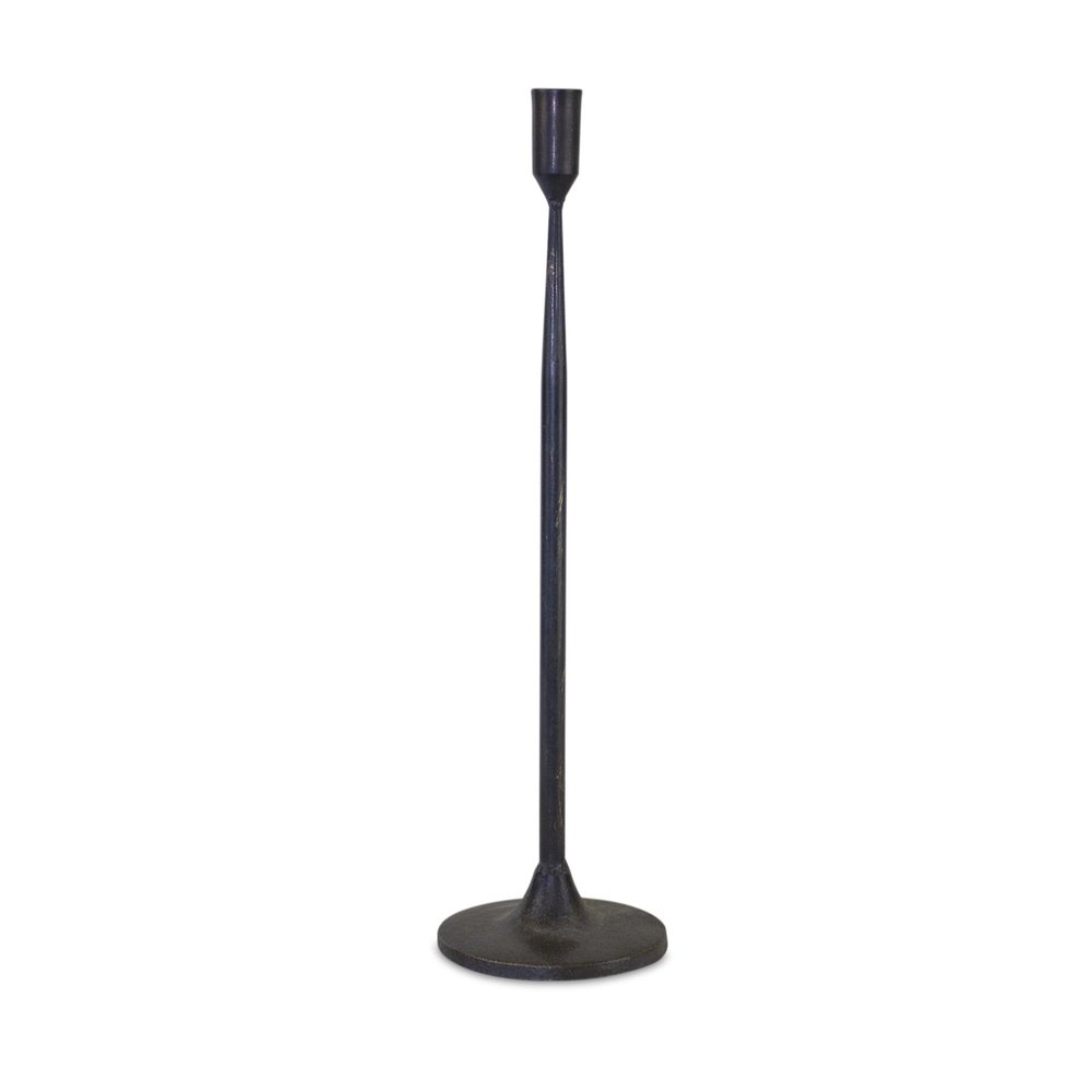 Set of Two Black Distressed Metal Tabletop Taper Candle Holders