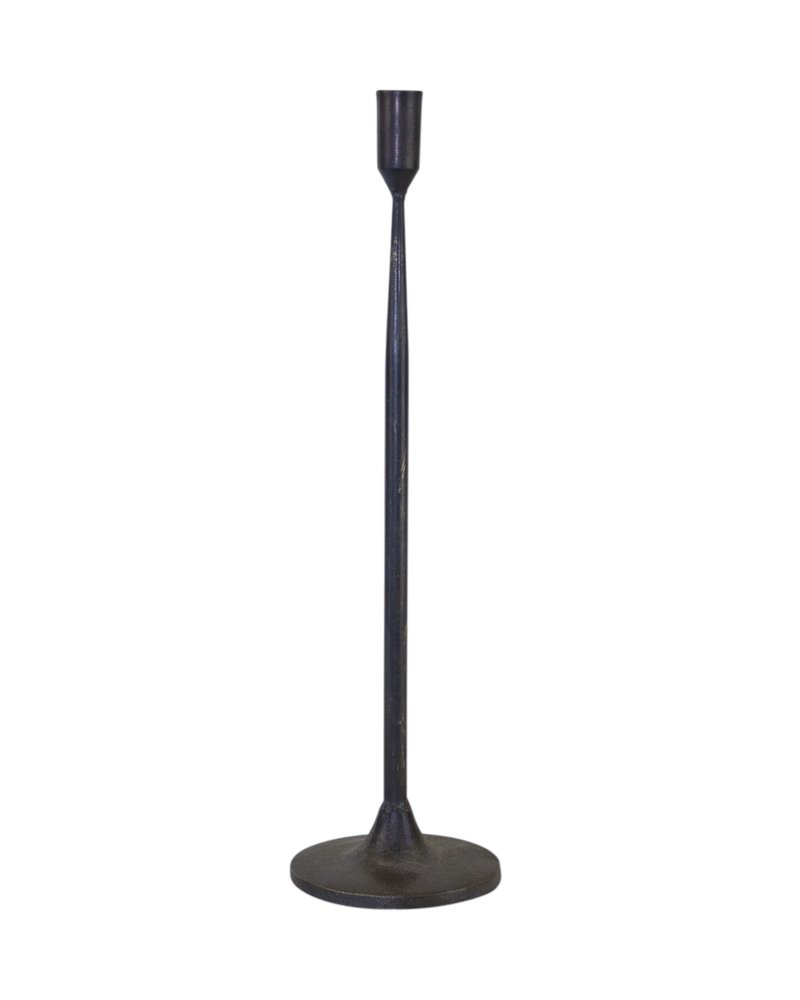 Set of Two Black Distressed Metal Tabletop Taper Candle Holders