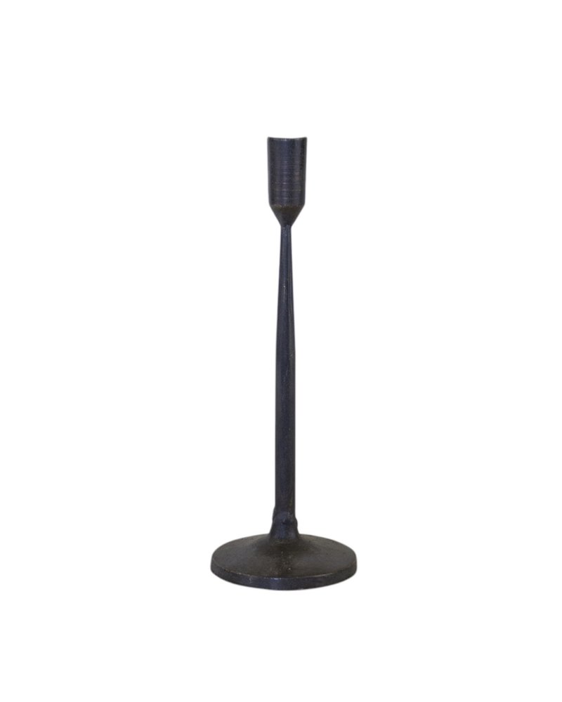 Set of Two Black Distressed Metal Tabletop Taper Candle Holders