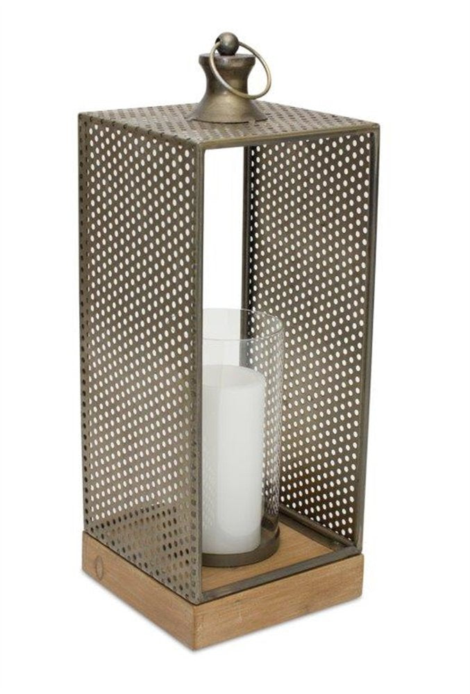 20" Brown Distressed Iron Floor Hurricane Candle Holder