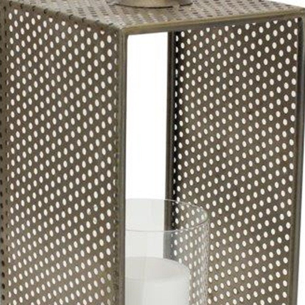 20" Brown Distressed Iron Floor Hurricane Candle Holder