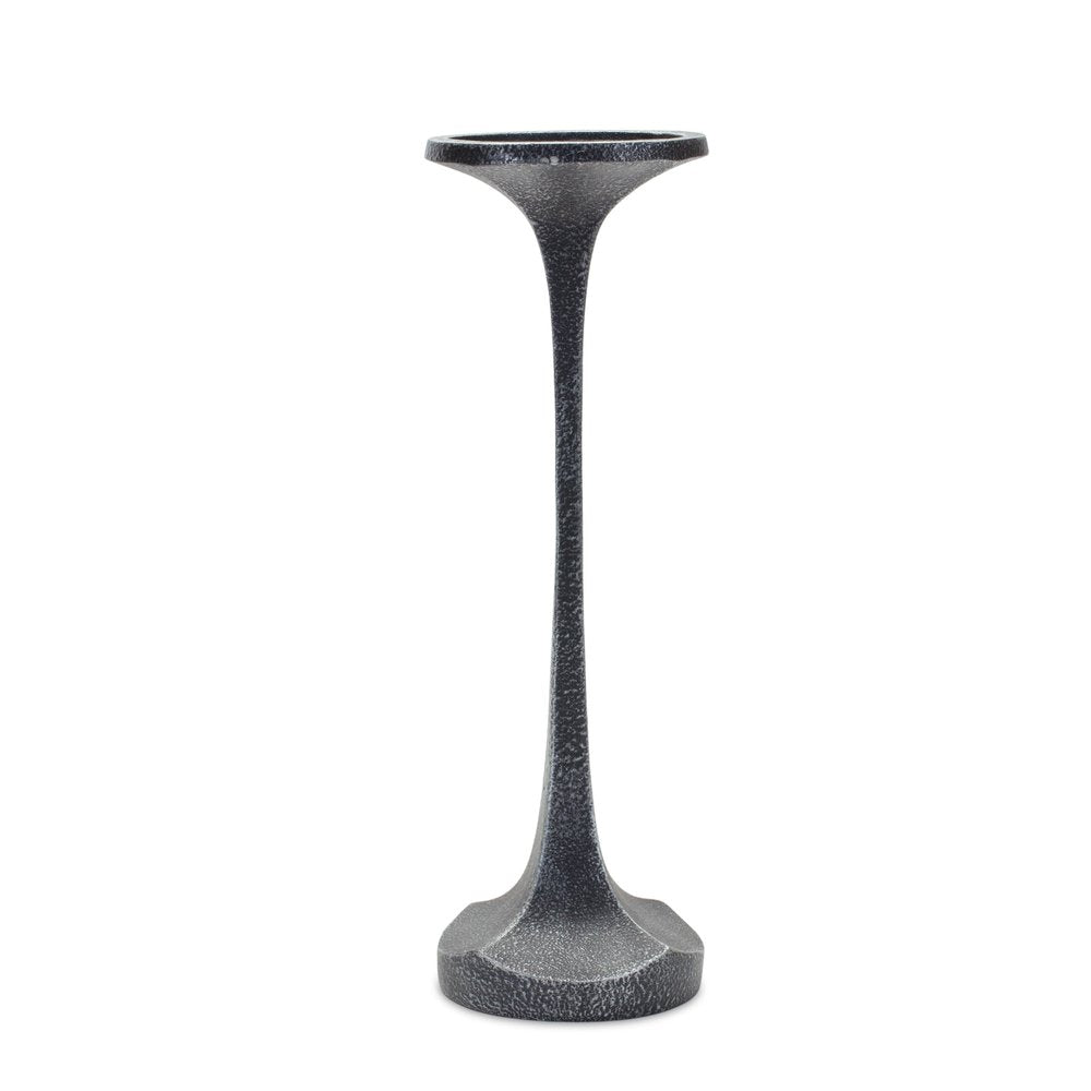 Set of Three Dark Gray Distressed Abstract Polyresin Tabletop Pillar Candle Holders