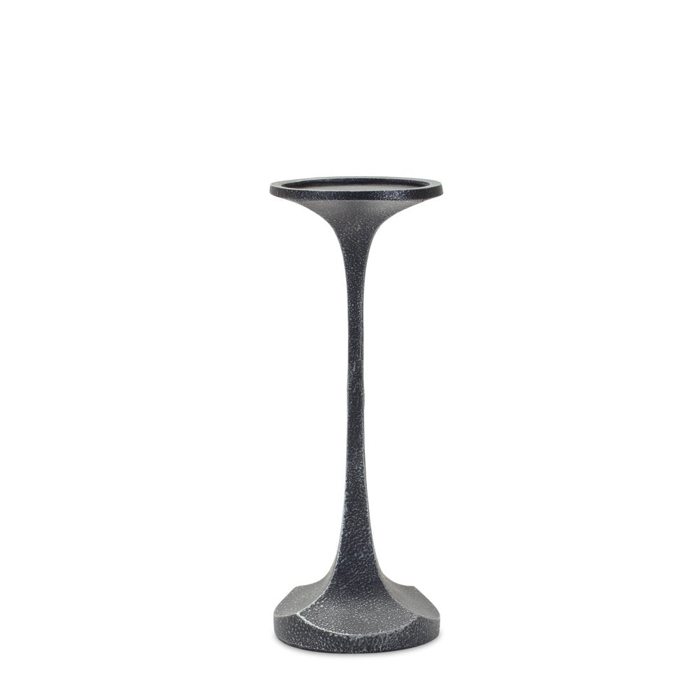 Set of Three Dark Gray Distressed Abstract Polyresin Tabletop Pillar Candle Holders