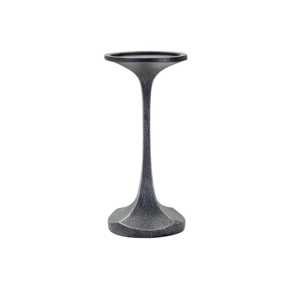 Set of Three Dark Gray Distressed Abstract Polyresin Tabletop Pillar Candle Holders