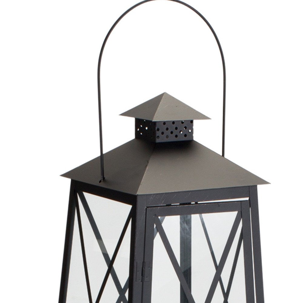 Set of Two Black Distressed Ornate Iron Tabletop Lantern Candle Holders