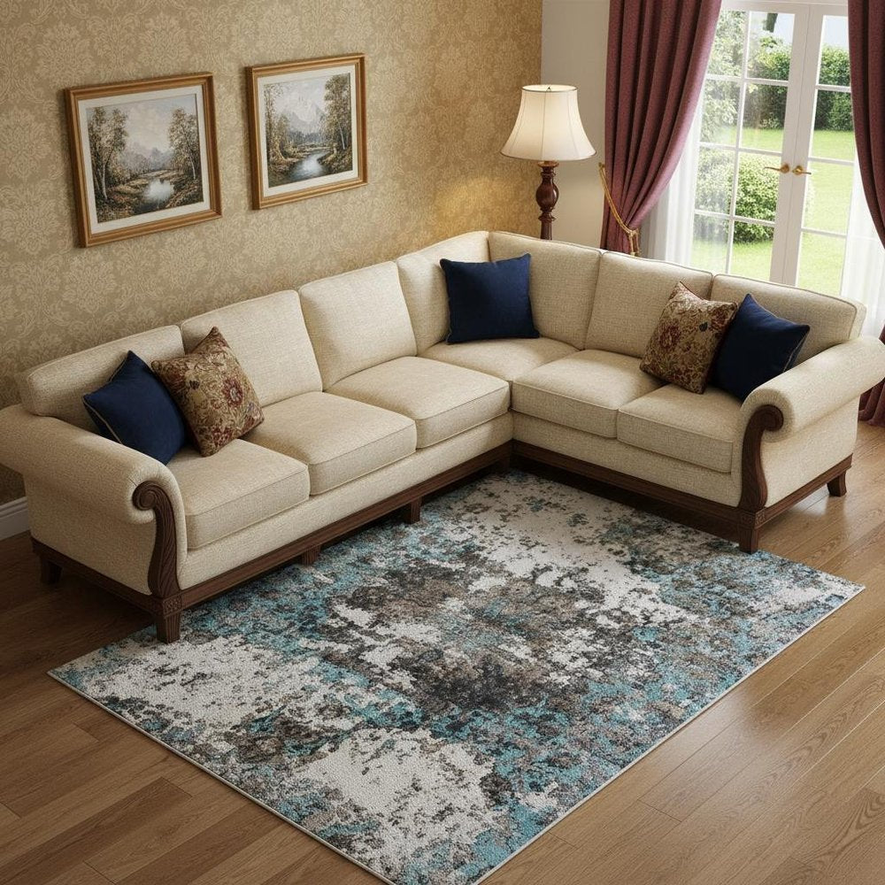 8' X 10' Gray And Ivory Abstract Hand Loomed Area Rug