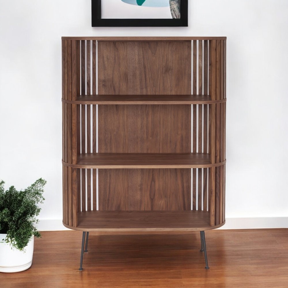 57" Natural and Brown Wood Three Tier Bookcase