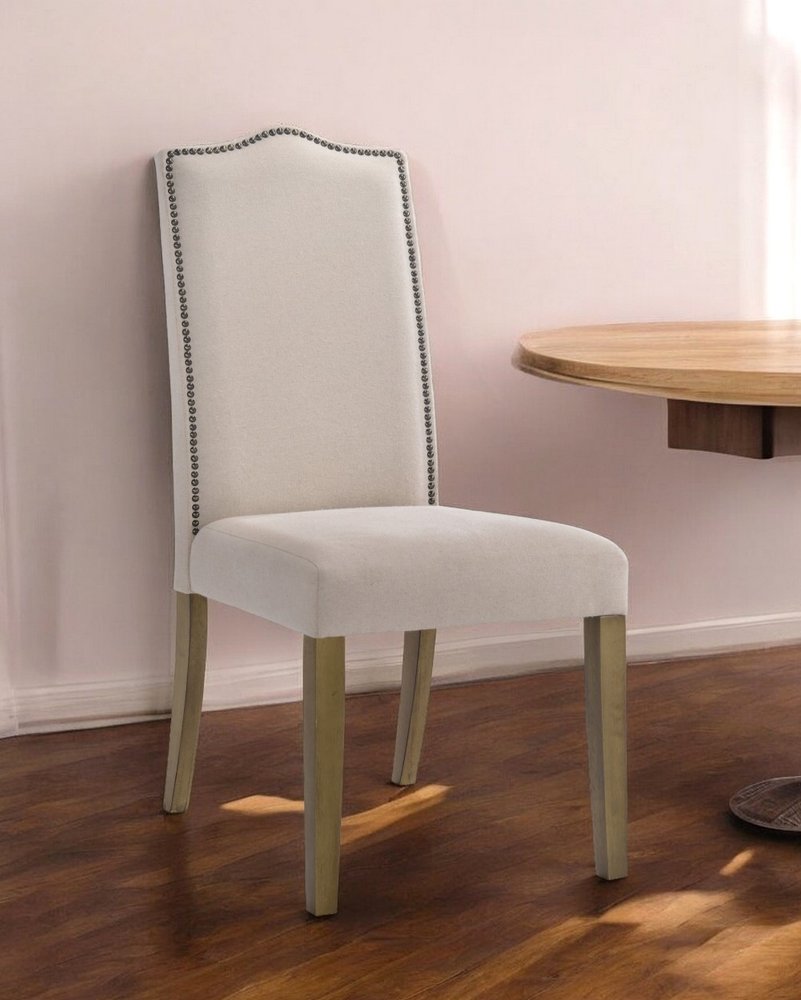 Cream and Brown Upholstered Linen Dining Parsons Chair