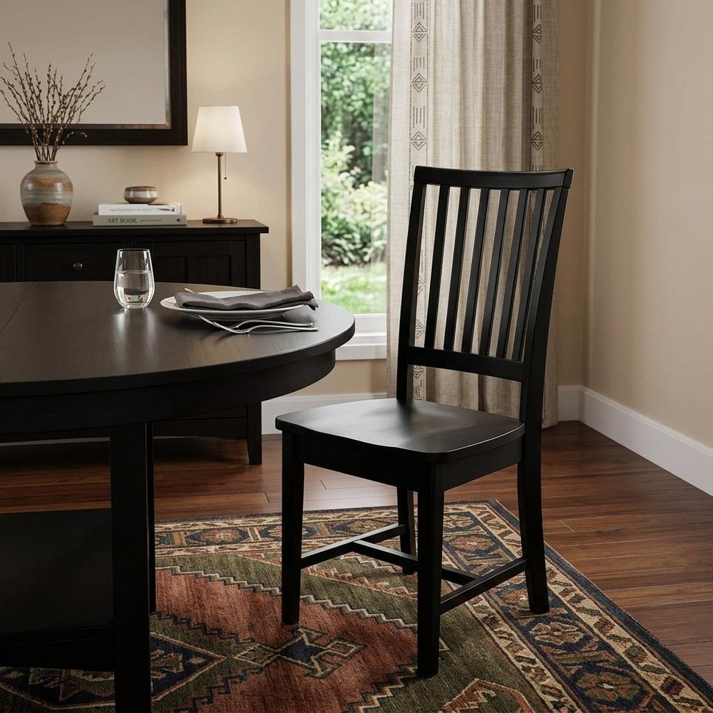Black Wood Slat Back Dining Side Chair